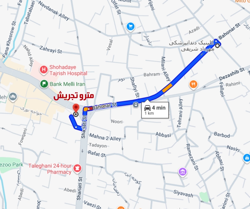 نقشه دسترسی به کلینیک دندانپزشکی دکتر مهرداد شریفی